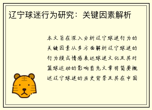 辽宁球迷行为研究:关键因素解析 辽宁球迷行为研究:关键因素解析